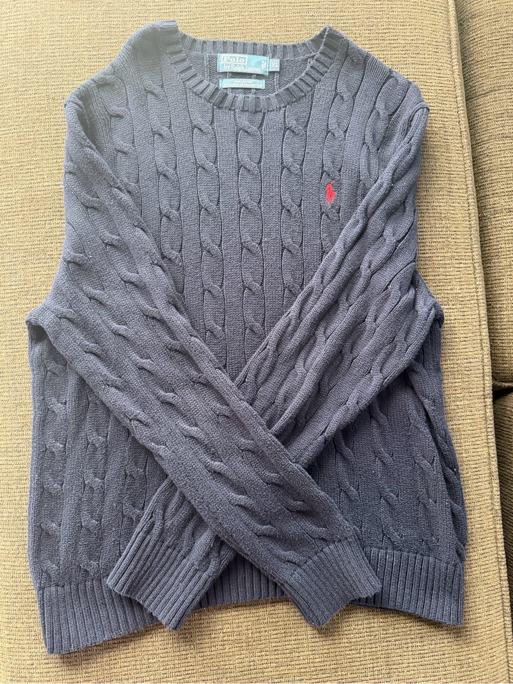 Polo by Ralph Lauren Navy Cable Knit Crewneck Sweater with Red Pony